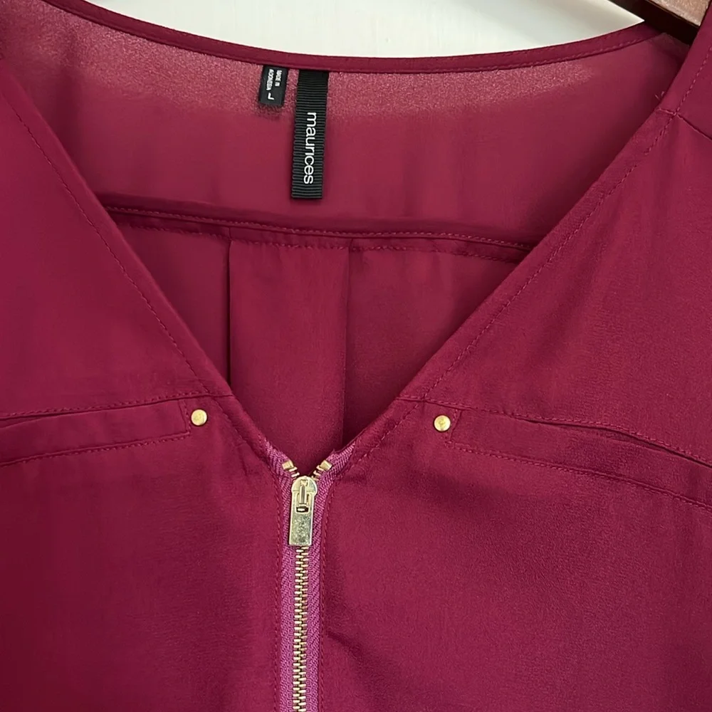 Maurices Women’s Large Burgundy Semi sheer Bouse with 3/4 sleeves - Picture 2 of 5